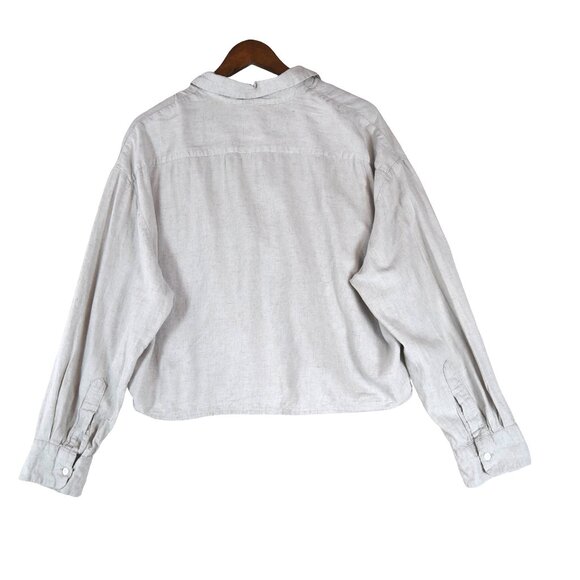 Calligraphie M Neutral Linen Button-Down Crop Top Boxy - Picture 3 of 10